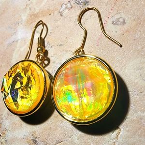 Bright Brilliant yellow gold faceted gemstone dangle earrings